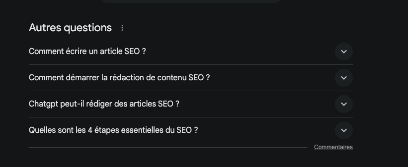 PeopleAlsoAsk - "Ecrire un article SEO " Asking Franklin